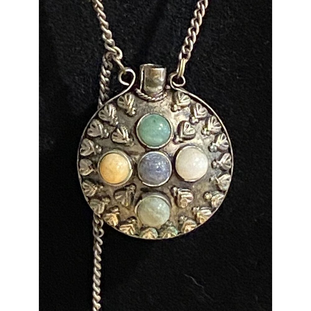 Vintage Gypsy Boho Chic Necklace With Colorful Gemstones & Silver Chain